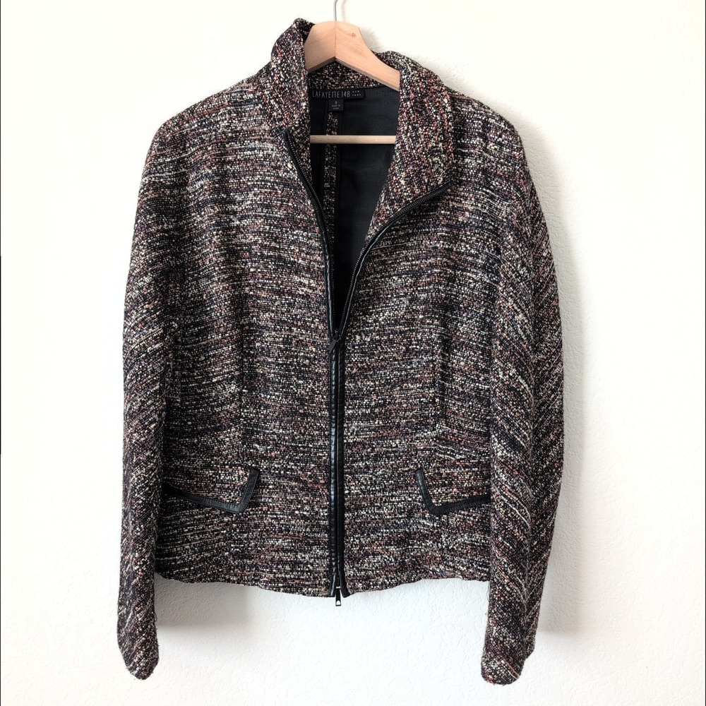 Lafayette 148 New York Tweed Zip Front Jacket Women's Size 8 Multicolored Classy